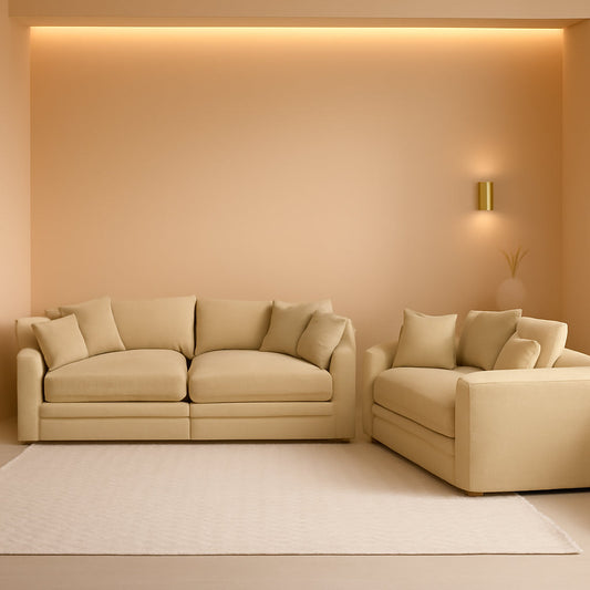 Oversized 2 Piece Sofa Set Camel 3 Seater And Loveseat