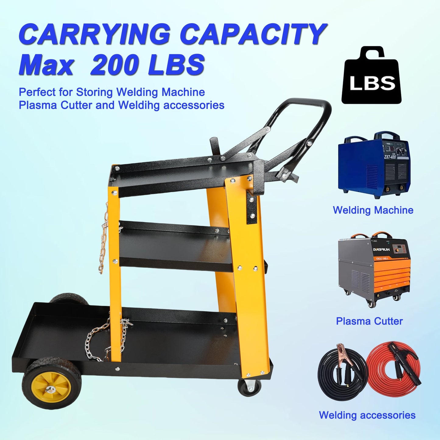 Multi Function 3 tier Welding Cart. gas bottle and accessory storage.Welding Heavy Duty  Cart for Tig Mig Welder and Plasma Cutter  with Upgrade Handles and Increase Storage Space Tank Storage