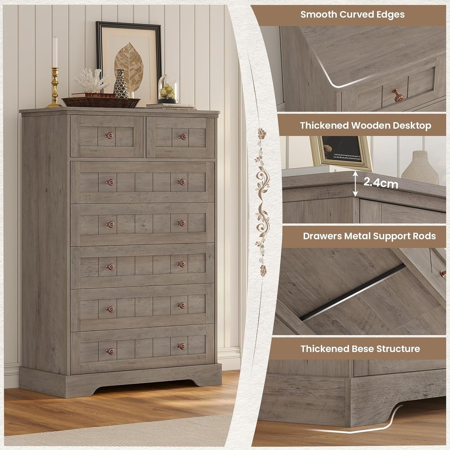 Black 51In Farmhouse Dresser Storage Organization Drawers