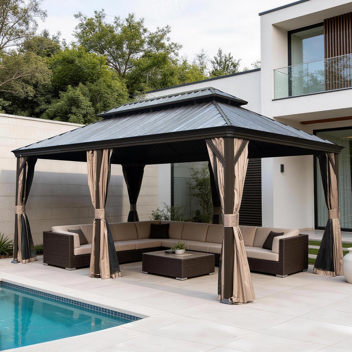 12x24FT Outdoor Hardtop Gazebo with Drainage System