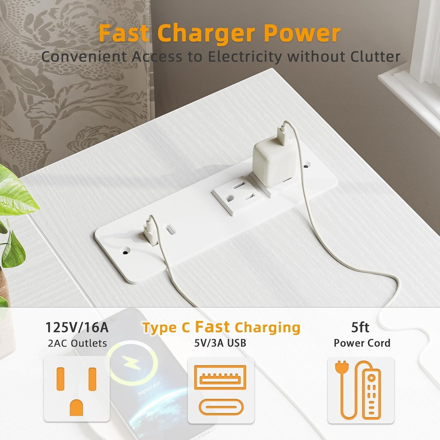 40 Inch L Shaped Desk With Power Outlets For Home Office