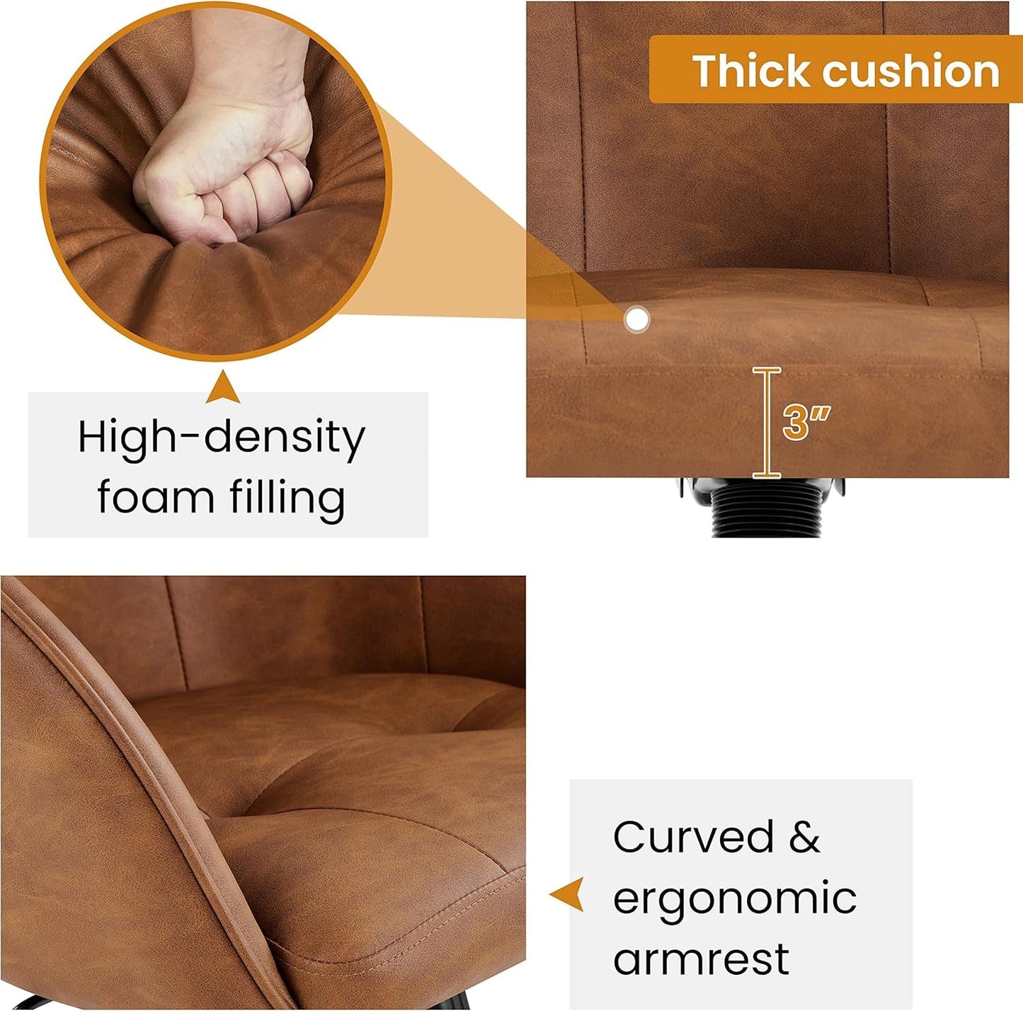 Brown Faux Leather Desk Chair With Adjustable Tilt