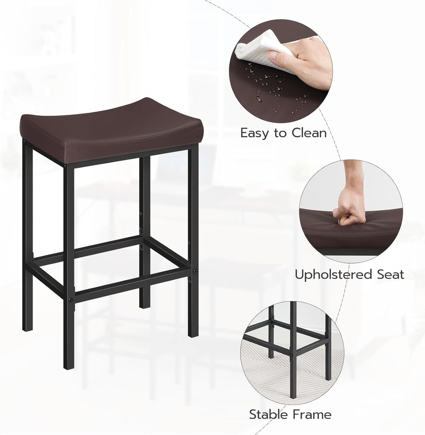 Saddle Bar Stools Set Of 2 Counter Height 24.8 Inches Brown And Black
