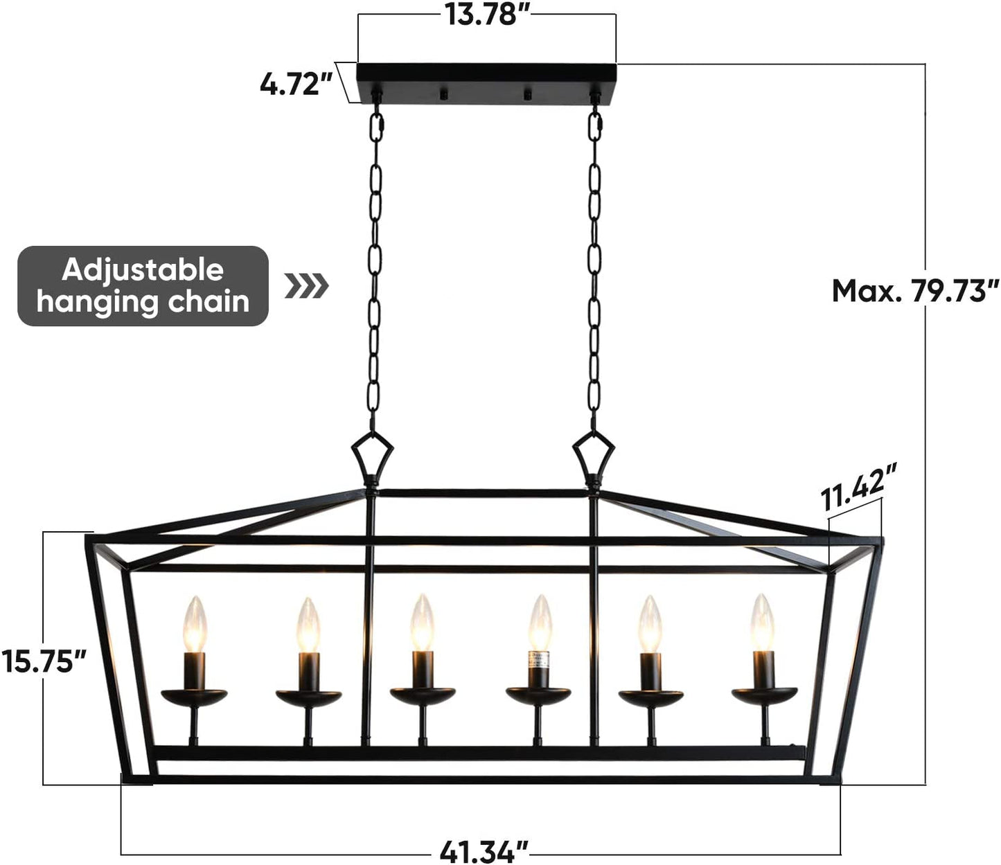 6-Light Black Linear Candle Chandelier