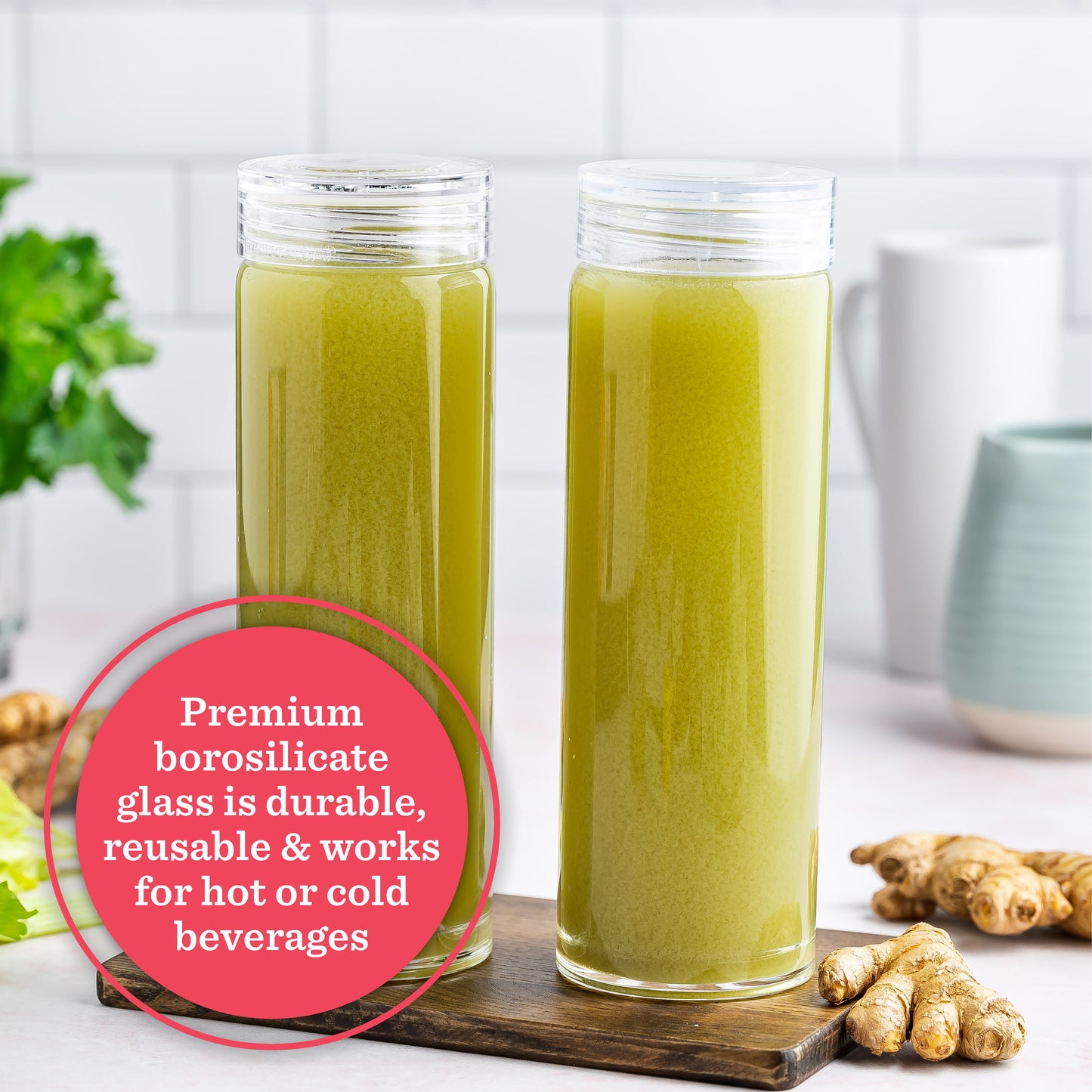 Skinny Series Glass Bottles Set w/ Crystal Clear Lids, 16 oz