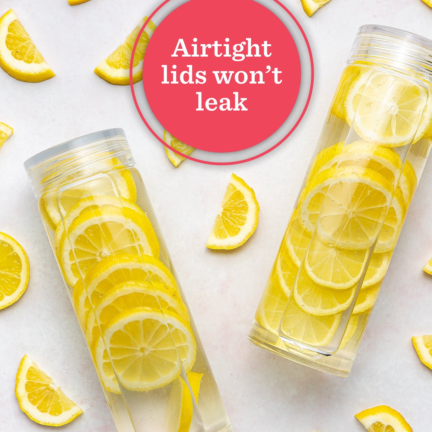 Skinny Series Glass Bottles Set w/ Crystal Clear Lids, 16 oz