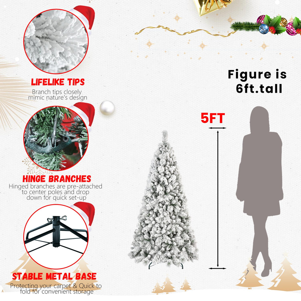 6FT Flocked Christmas Tree with 350 Warm LED Lights