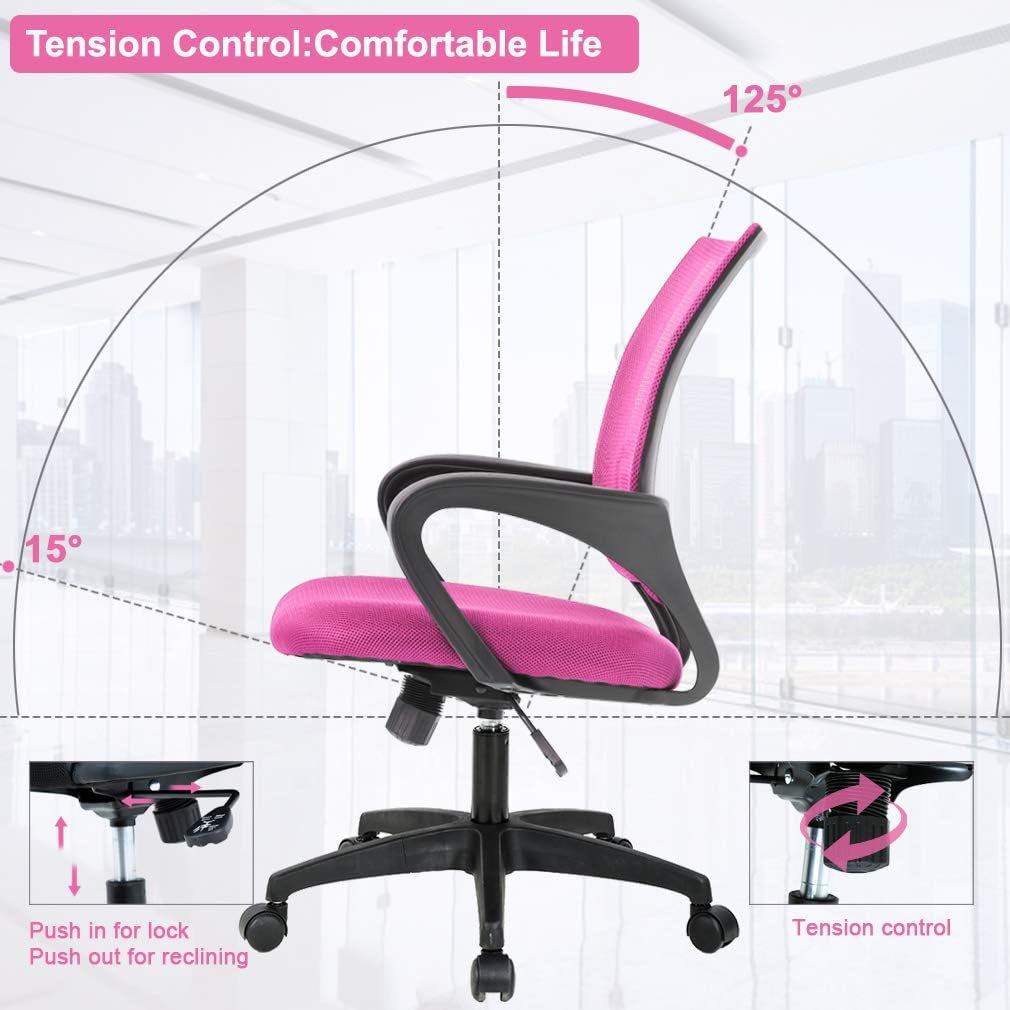 Pink Ergonomic Mesh Office Chair With Lumbar Support And Height Adjustable