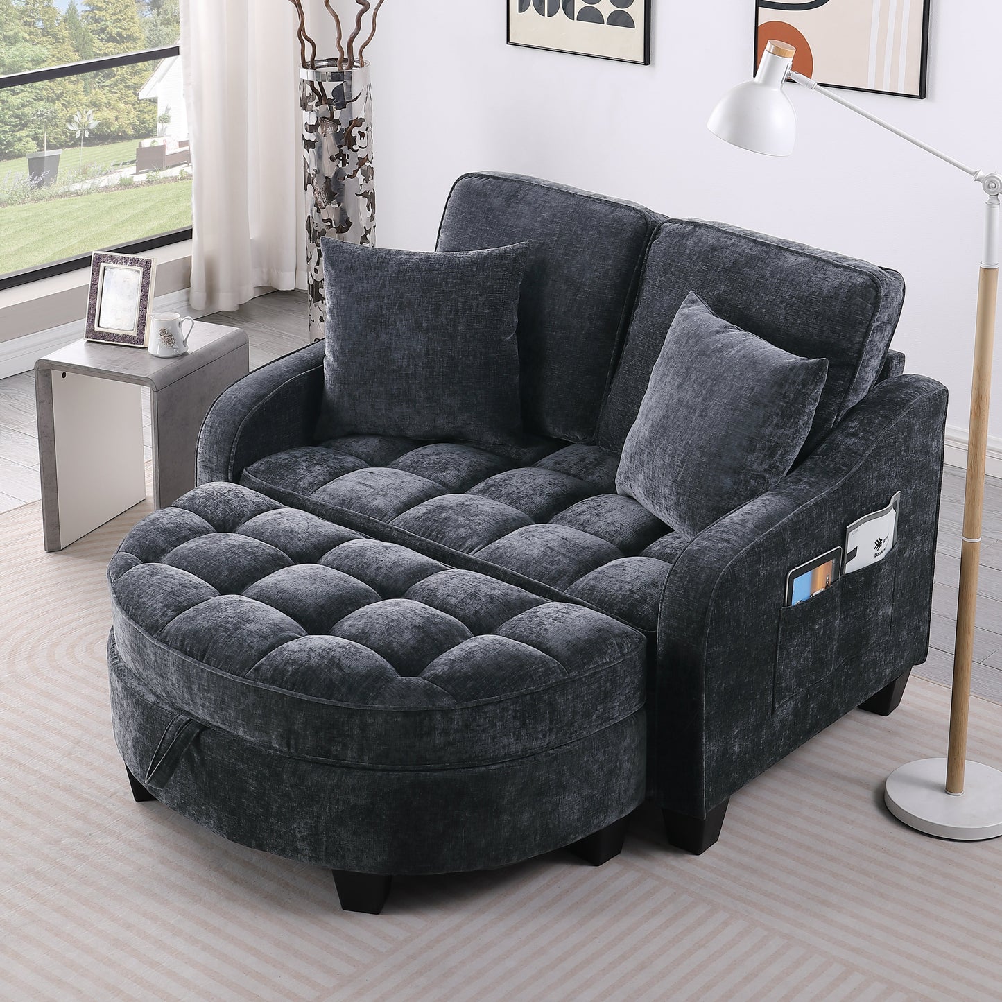 Two-Seater Sofa with Storage Footrest
