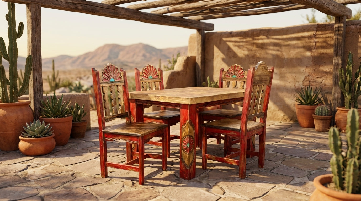Rosetta 4' Dining Table and 4 Rosetta Chairs in Red