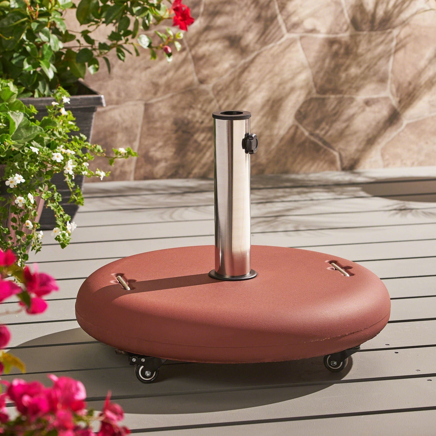 Wheelie Round Umbrella Base With Stainless Steel Holder