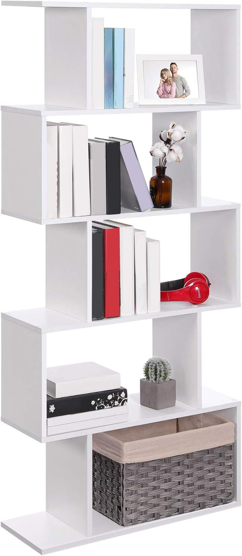 Wooden Bookcase Display Shelf Room Divider 5 Tier White