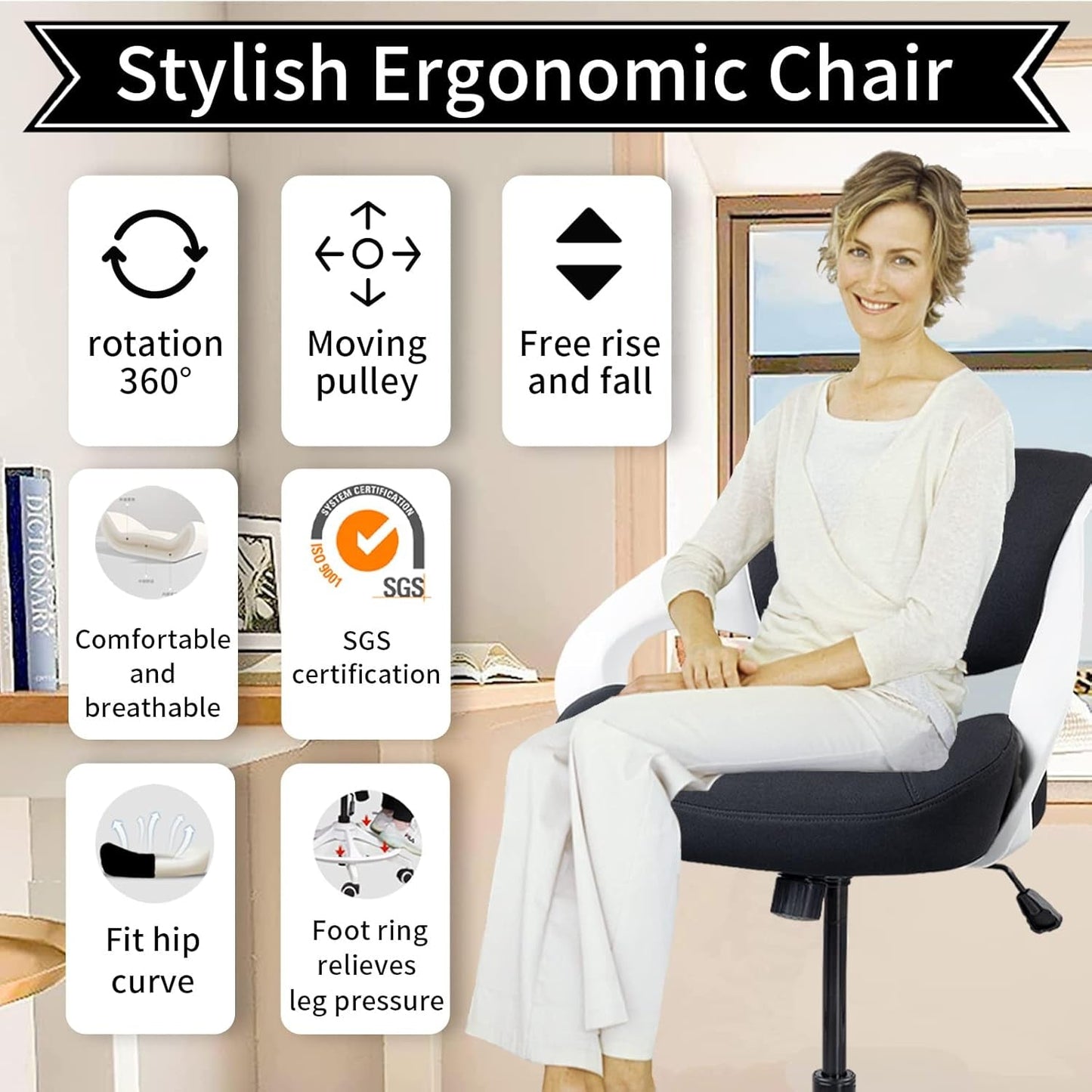 Ergonomic Drafting Chair With Lumbar Support And Foot Ring