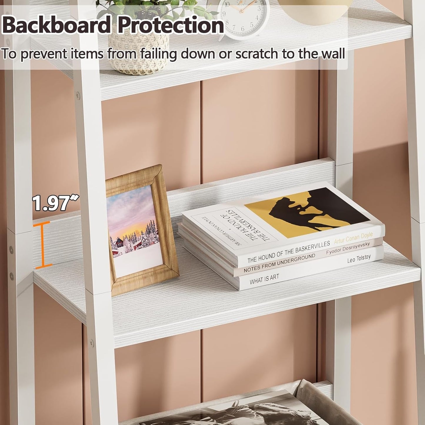 5 Tier White Ladder Shelf With Removable Fabric Drawer