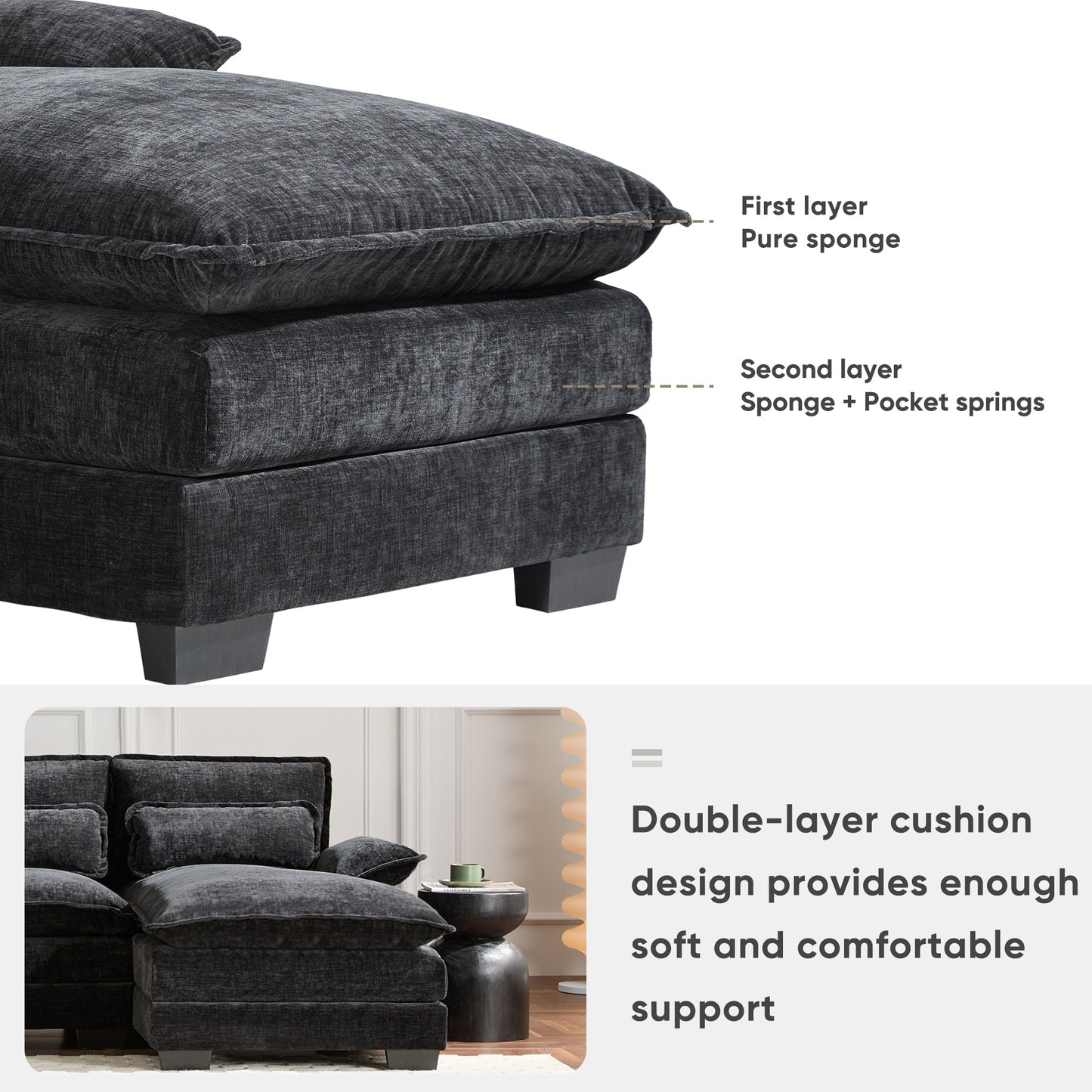 Modern U-Shaped Sectional Sofa with Console, Cup Holders and USB Charger
