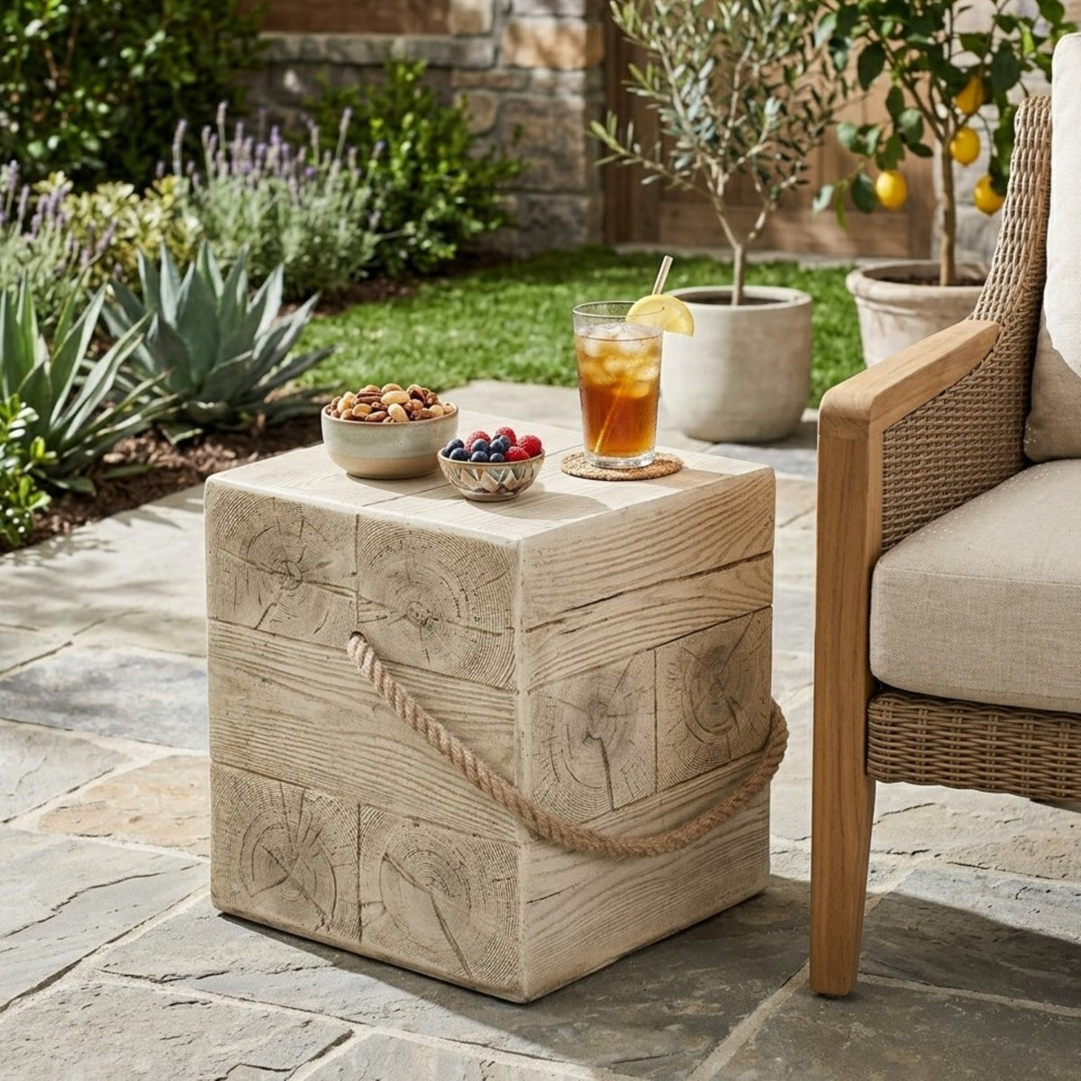 Outdoor Wood Grain Square MGO Side Table