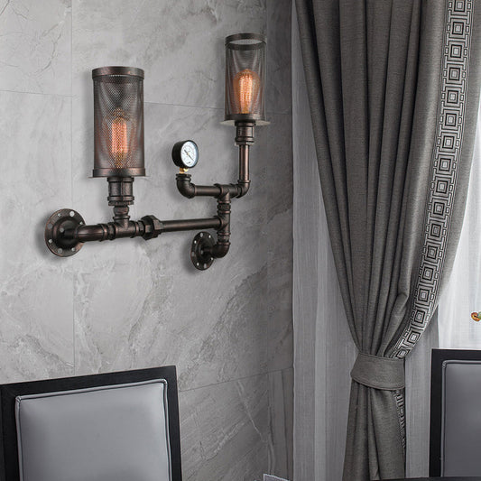 Infuse Industrial Charm with Dual-Bulb Functionality: The Black Metal Sconce Light with Mesh Shade