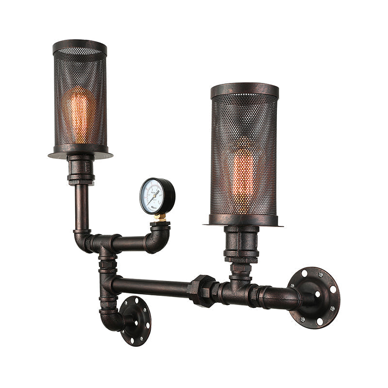 Infuse Industrial Charm with Dual-Bulb Functionality: The Black Metal Sconce Light with Mesh Shade