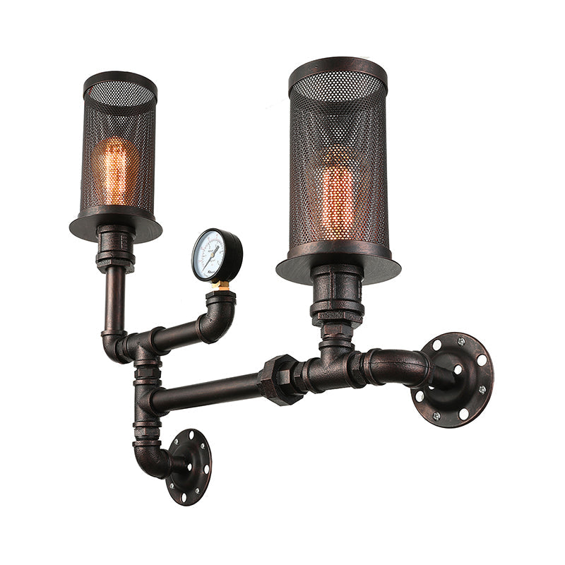 Infuse Industrial Charm with Dual-Bulb Functionality: The Black Metal Sconce Light with Mesh Shade