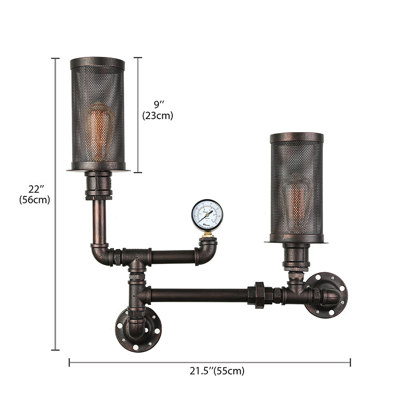 Infuse Industrial Charm with Dual-Bulb Functionality: The Black Metal Sconce Light with Mesh Shade