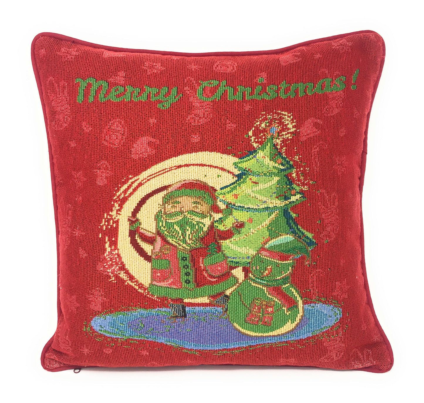 DaDa Bedding Set of 4 Pieces - Magical Santa Snowman Gingerbread Christmas Holiday Tapestry Throw Pillow Covers Bundle Pack - 16" x 16"