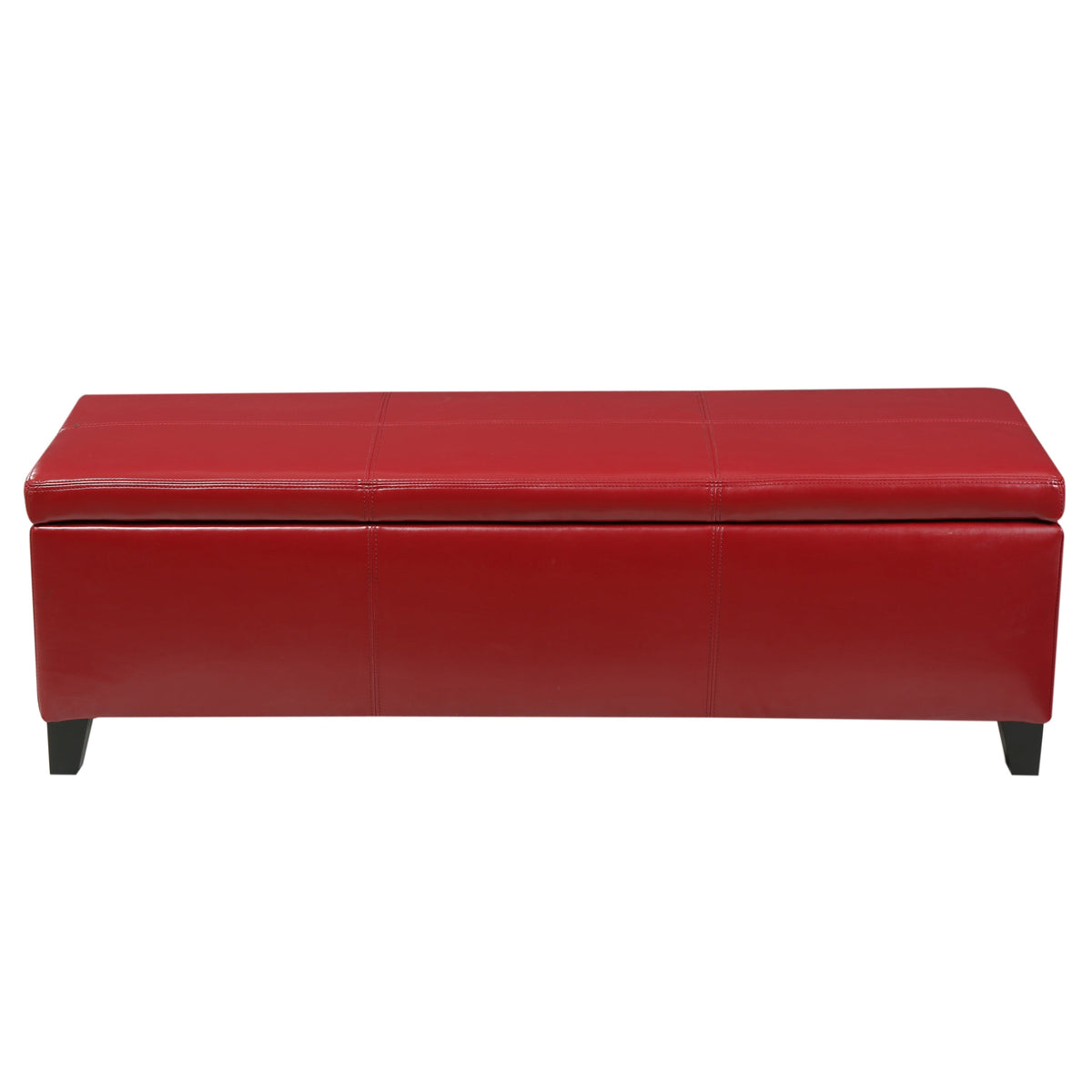 Upholstered PU Leather Storage Ottoman, Solid Wooden Legs