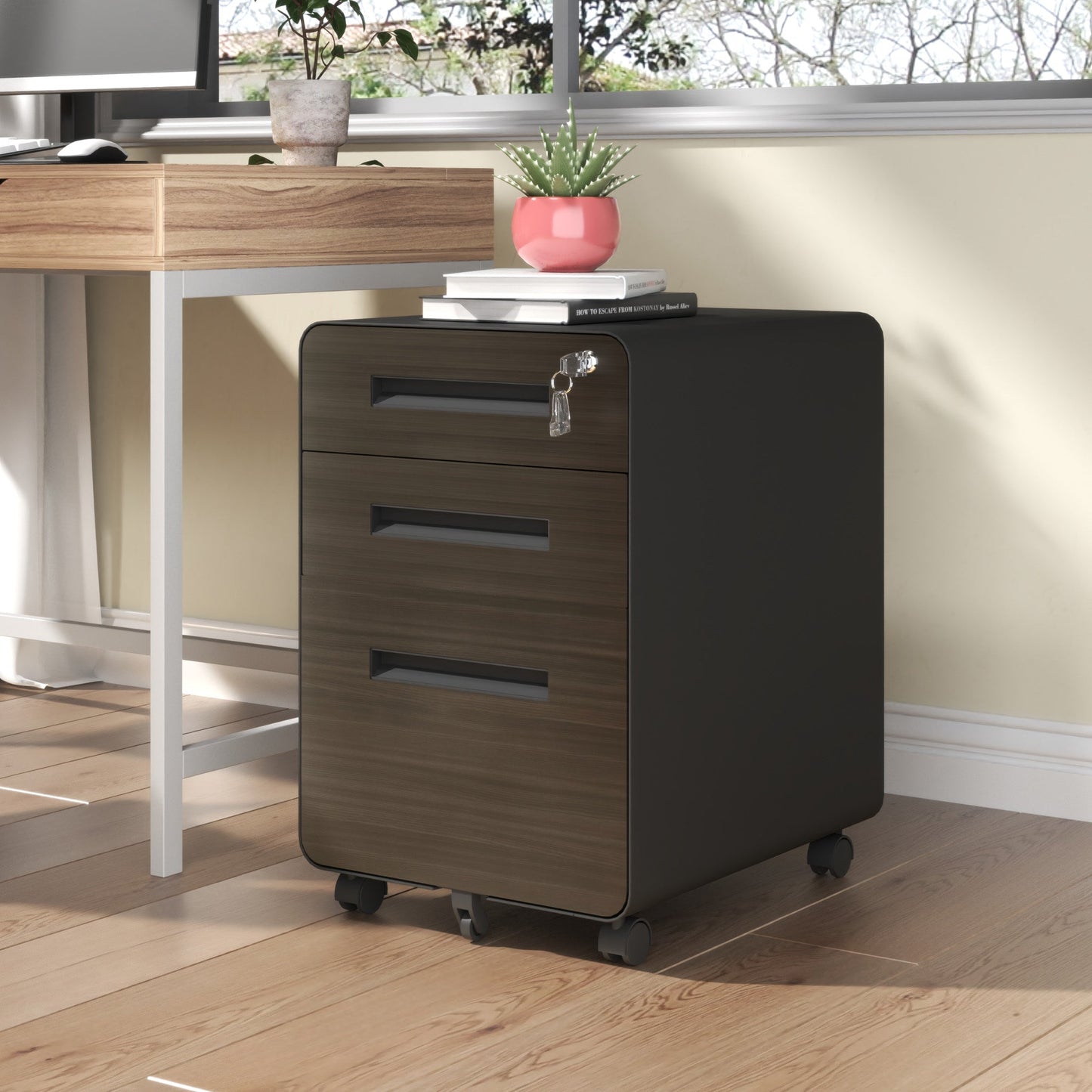 3-Drawer Mobile File Cabinet with Lock