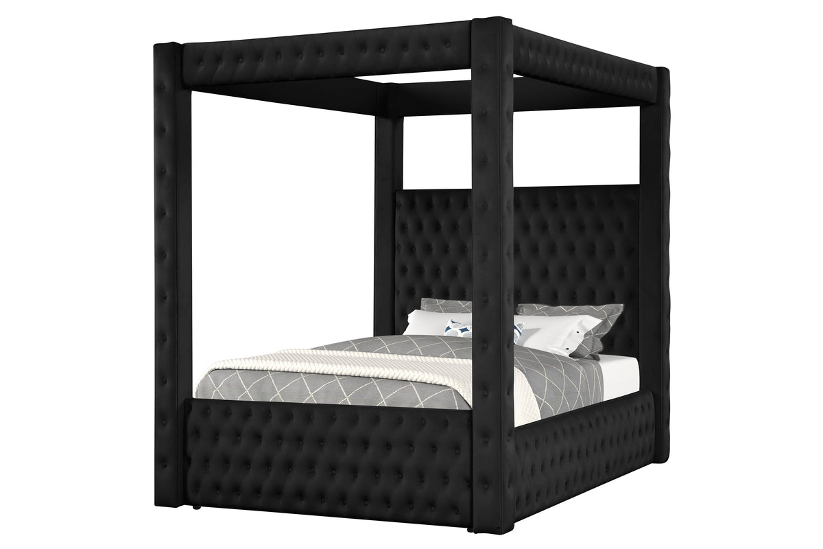 Majestic Canopy Four-poster Queen Bed Tufted Headboard and Footboard