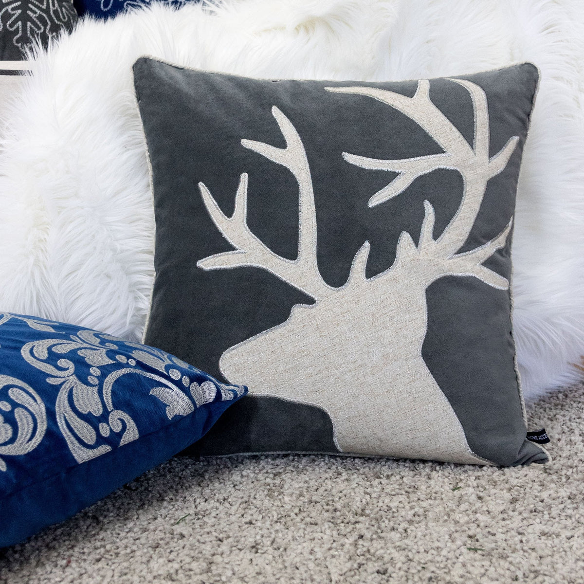 Holiday Reindeer Velvet Accent Pillow 20x20