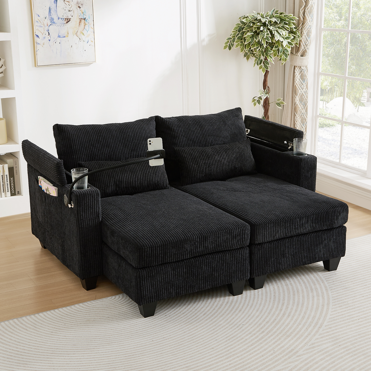 Convertible Chaise Lounge 63" Loveseat Sofa Bed