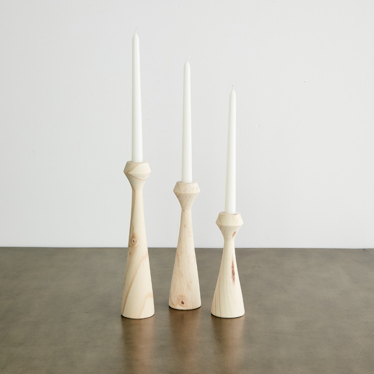 Tapered Diamond Wood Candle Holder in Cognac, Natural and Espresso