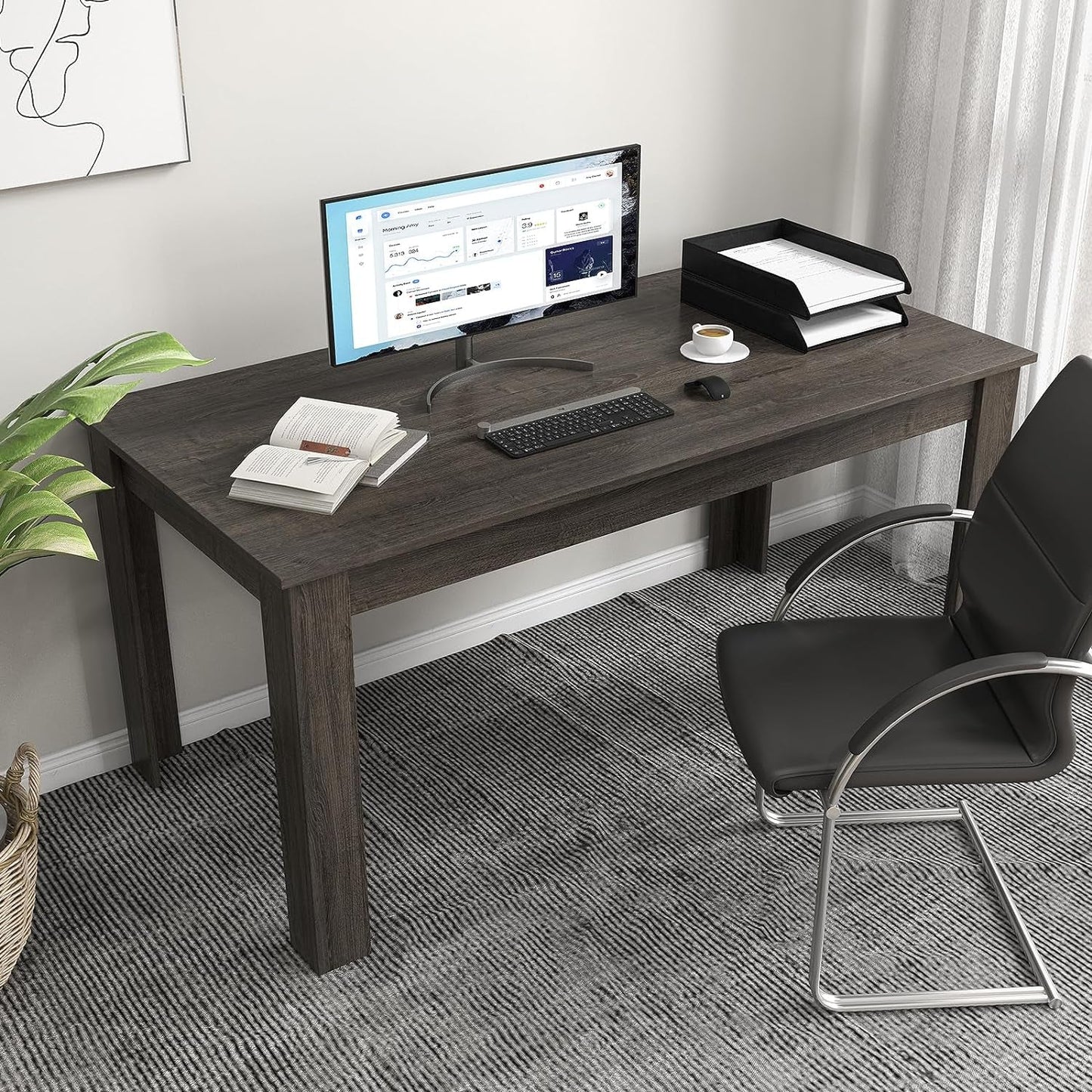 63 Inch Wood Dining Table For 4 To 6 People Grey Ideal For Dining Room