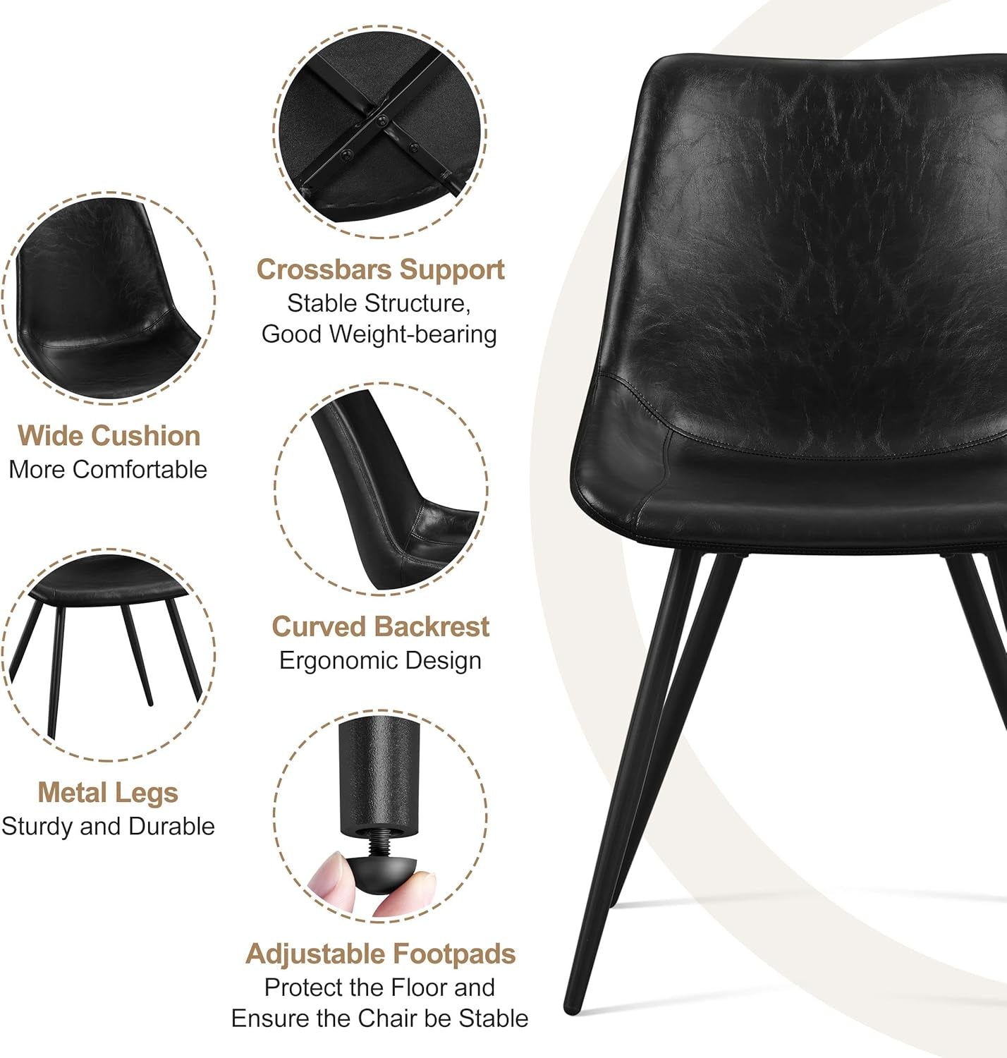 Mid Century Black Faux Leather Dining Chairs Set Of 2