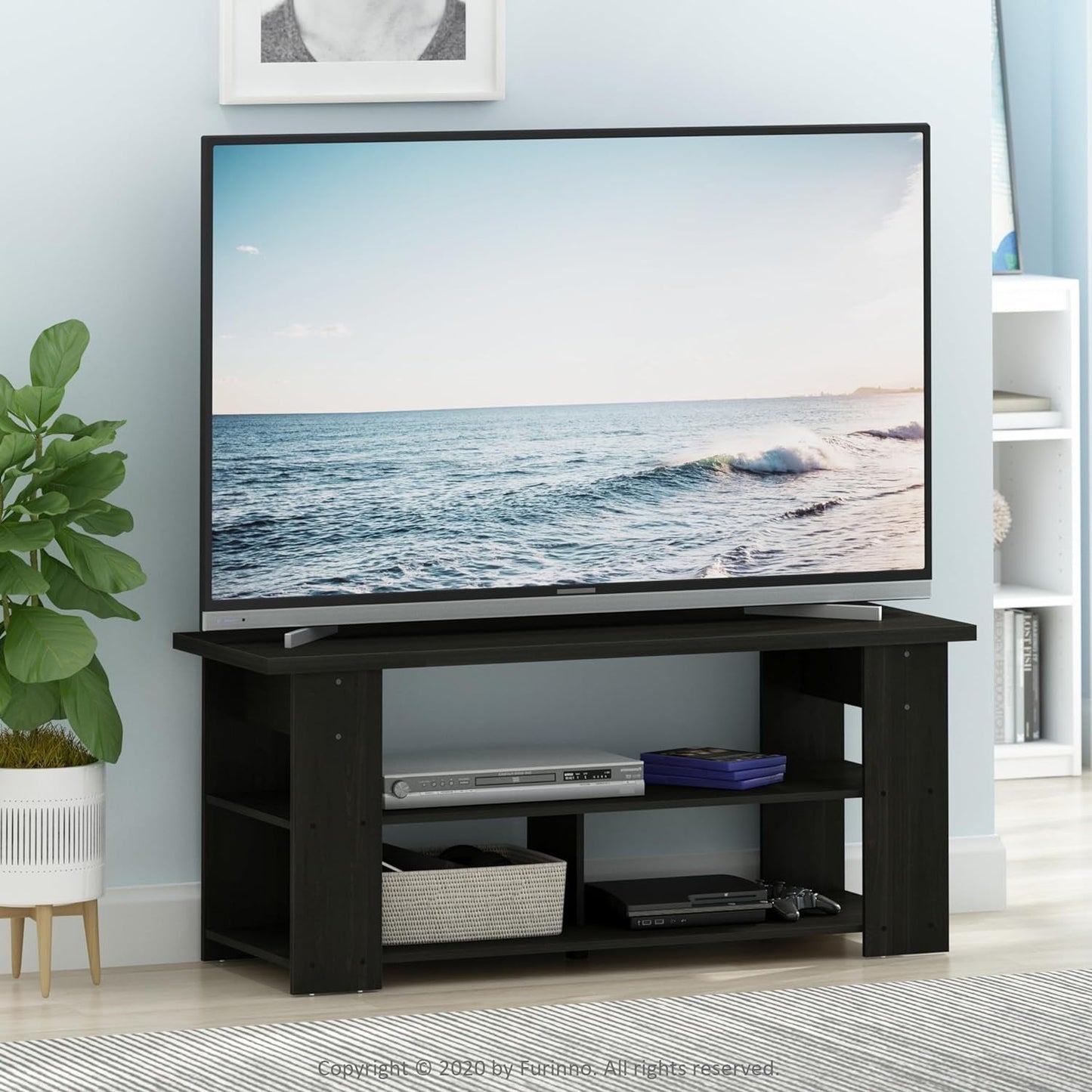 Jaya Espresso TV Stand For 50 Inch Screens Open Shelves