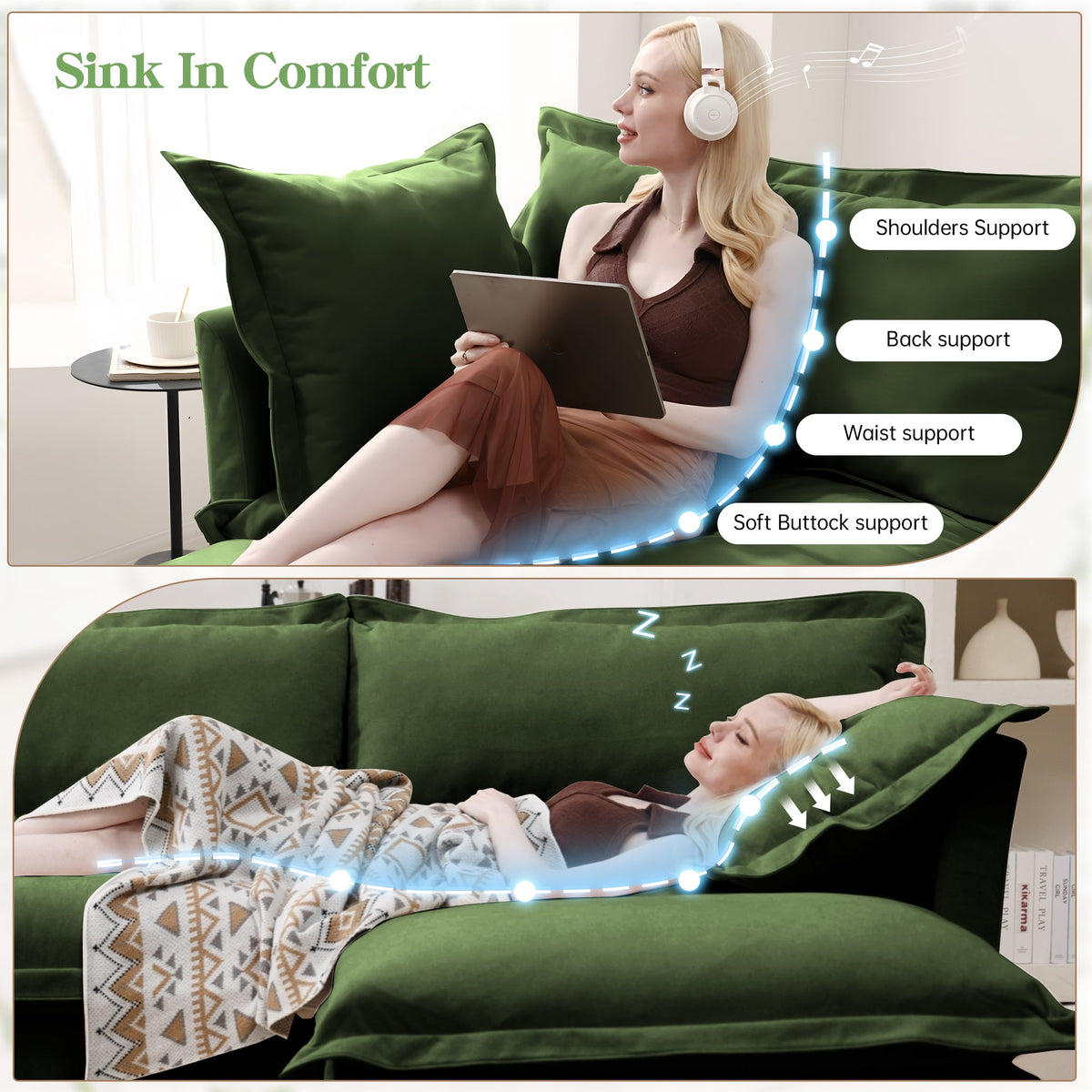 Slipcovered 2 Seater Sofa with 2 Ottomans