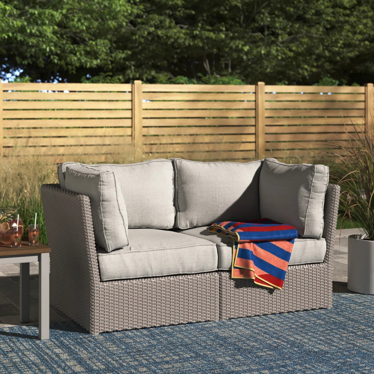 Outdoor Wicker Loveseat with Cushions