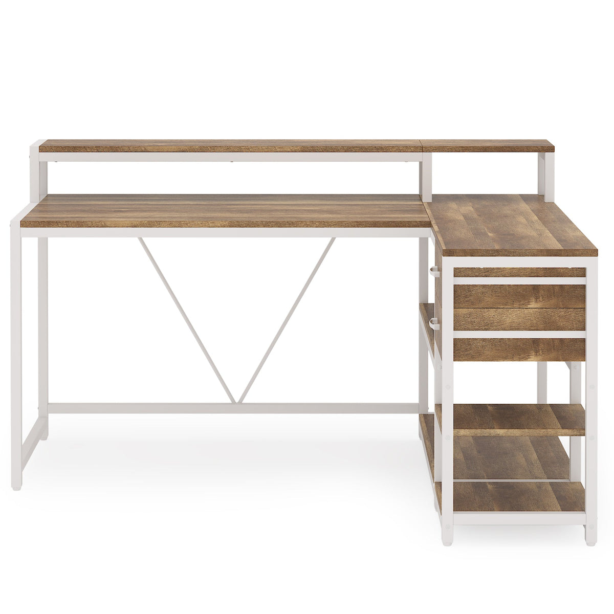 55-Inch L-Shaped Home Office Desk with Monitor Riser