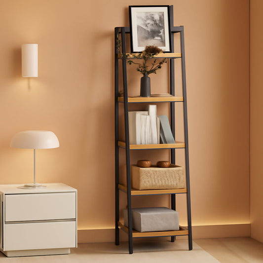 Ladder Shelf Bookcase 5 Tier Rustic Brown Freestanding