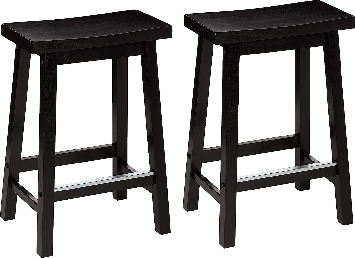 Solid Wood Saddle Bar Stool Counter Height Set 2 Black 24In