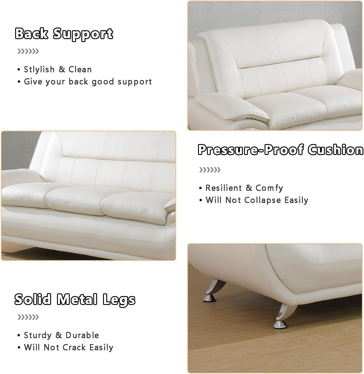 Creamy White 2 Piece Sofa Set Living Room Modern Style