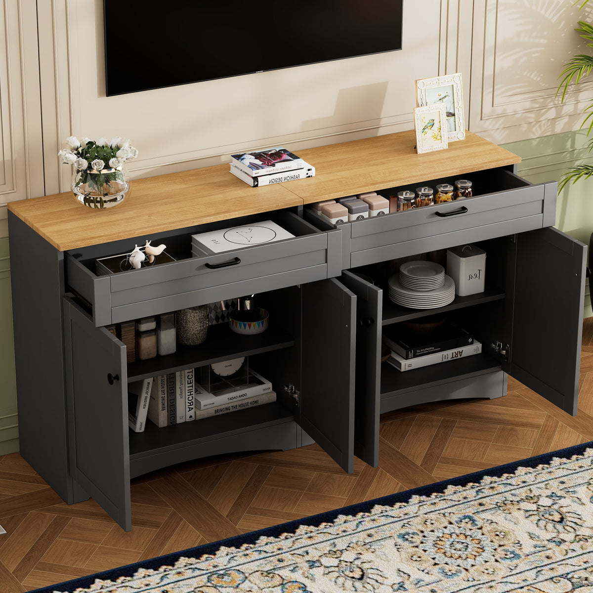 Farmhouse TV Stand with 2 Drawers for TVs Up to 70"