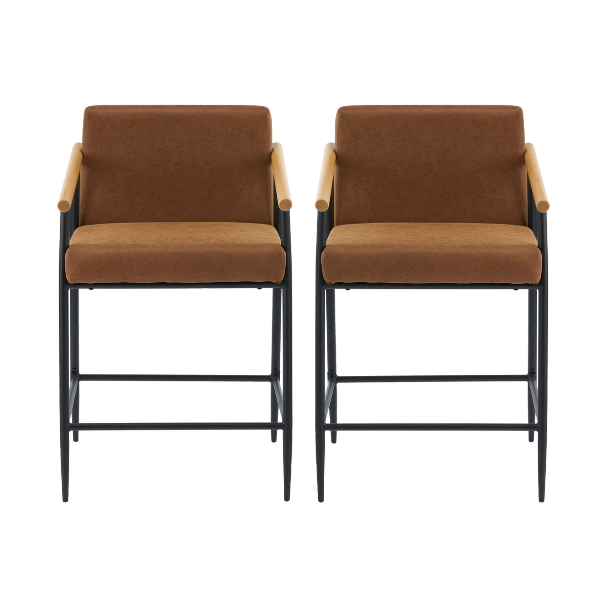 Counter Stool with Iron Frame - Set of 2 - Black and Reddish