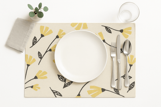 DaDa Bedding Set of 4-Pieces Sunshine Yellow Fleur Spring Tapestry Dining Table Placemats 13” x 19” (18112)