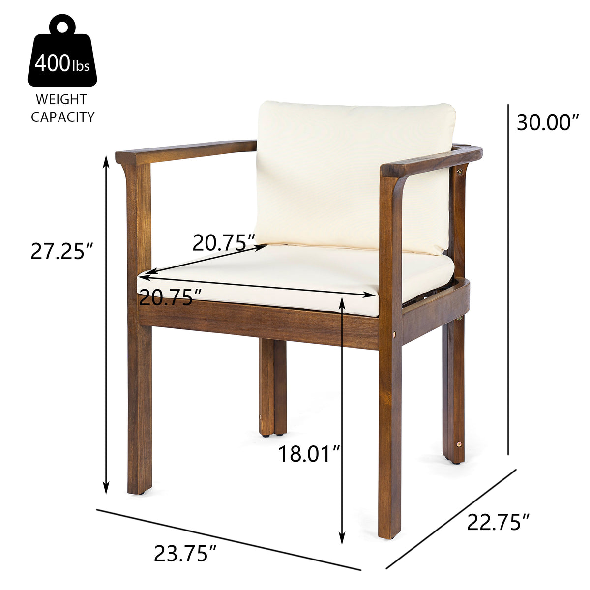 Outdoor Dining Chair Set of 2 with Curved Acacia Wood Arms