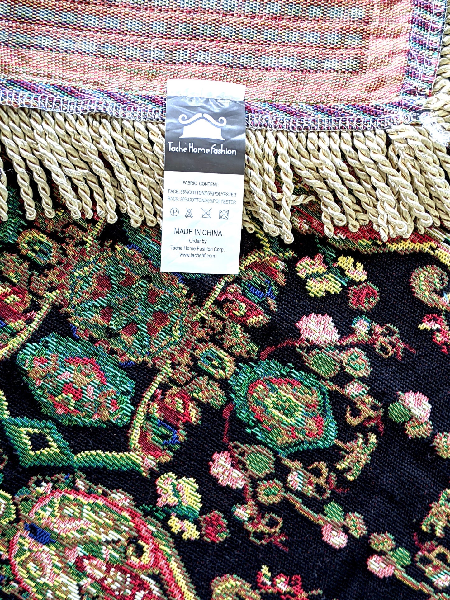 Tache Elegant Black Ornate Paisley Woven Tapestry Tablecloth (18192)