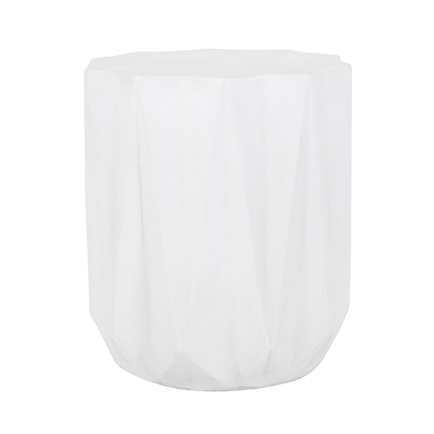Modern Outdoor Lightweight Concrete Side Table with Geometric Design in Antique White