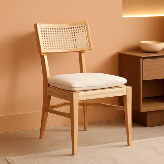 Dining Chair Natural Finish With Cane Detail Cushions