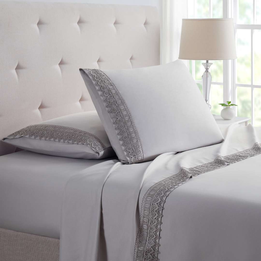 Bamboo Lace Crochet Embroidery 4 Piece Sheet Set