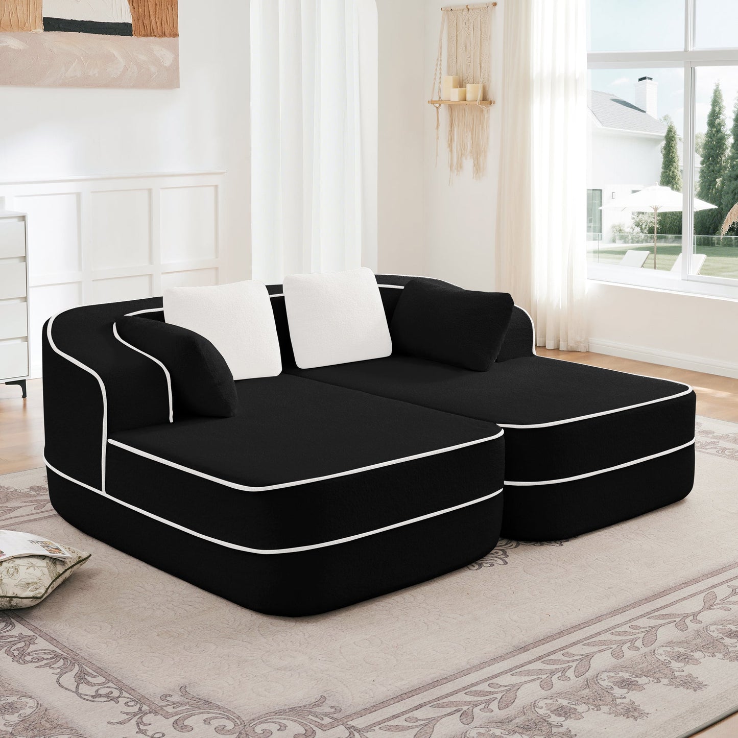 77.2" Teddy Fabric No Assembly Sofa with Double Chaises