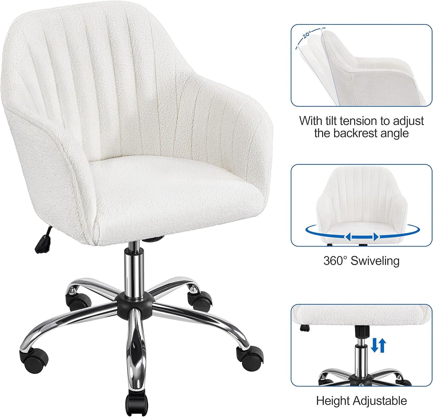 Ivory Boucle Vanity Chair Height Adjustable Makeup Desk Chair